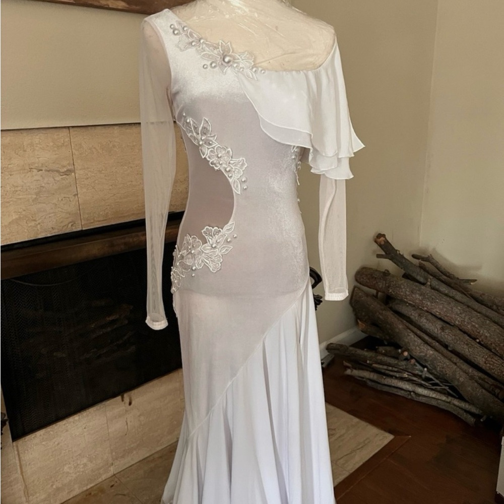 Smooth Ballroom Competition Practice Dance Dress White Size S/M - Picture 2 of 14
